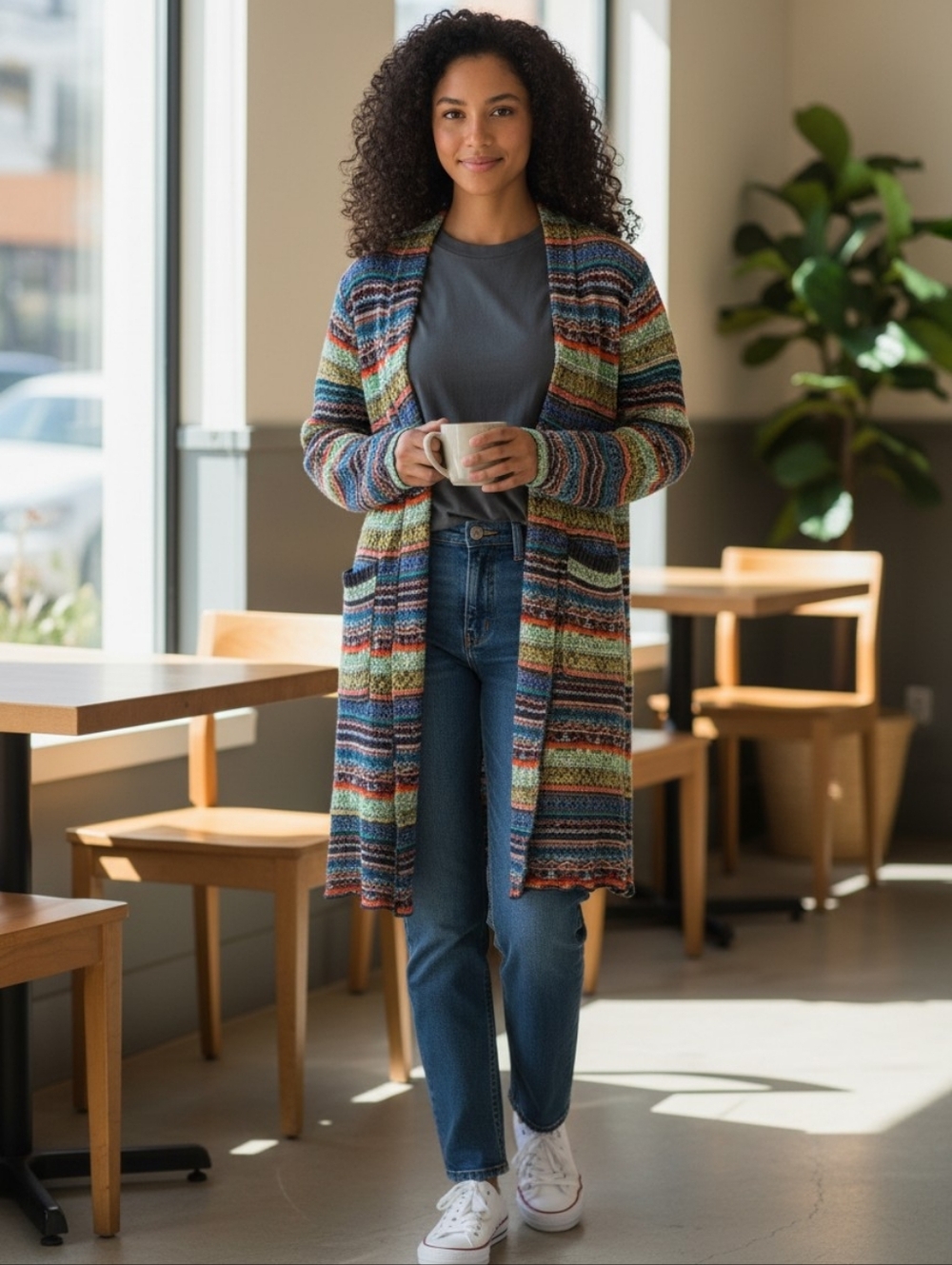 Ali Miles Multicolor Patterned Open Cardigan Size L